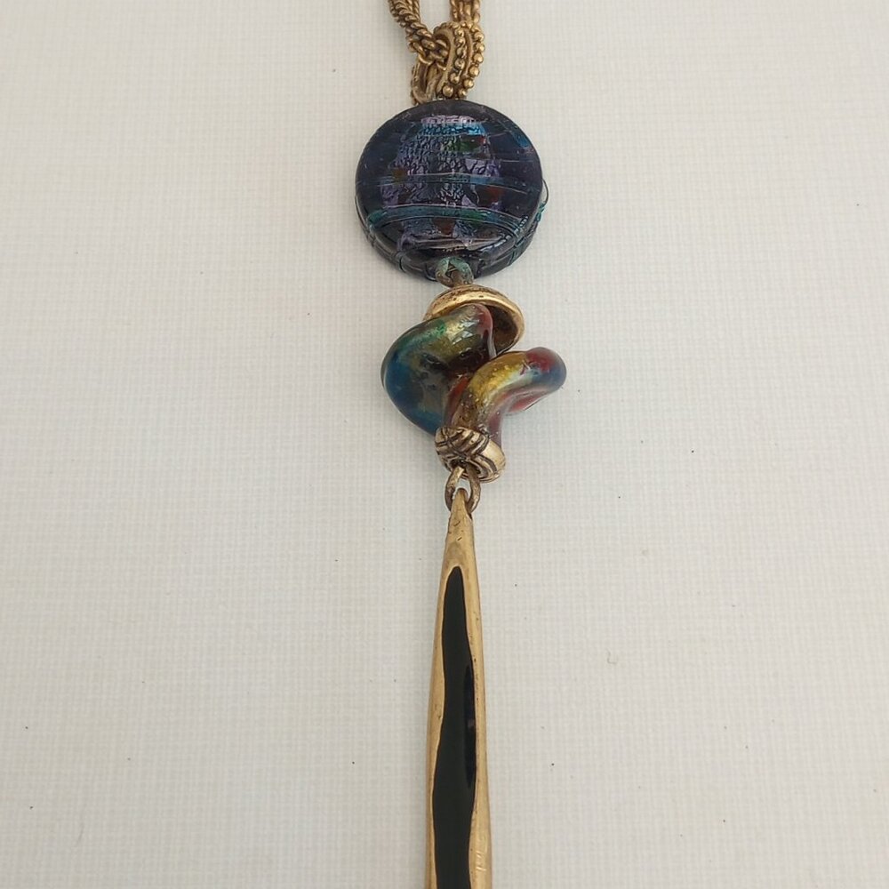 CHICO'S DROP STYLE GOLDEN FASHION BOHO MULTI-COLOR PENDANT NECKLACE WITH CHAIN